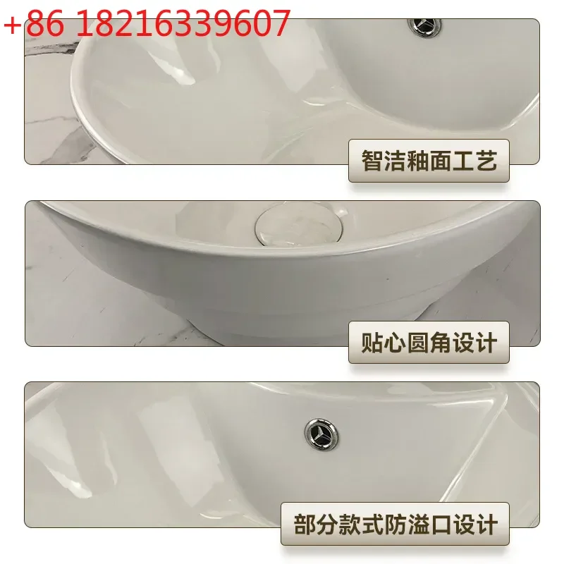 YAOModern White Ceramic Integrated Countertop Basin Bathroom Washbasin with Faucet for Household Hotel Wholesale