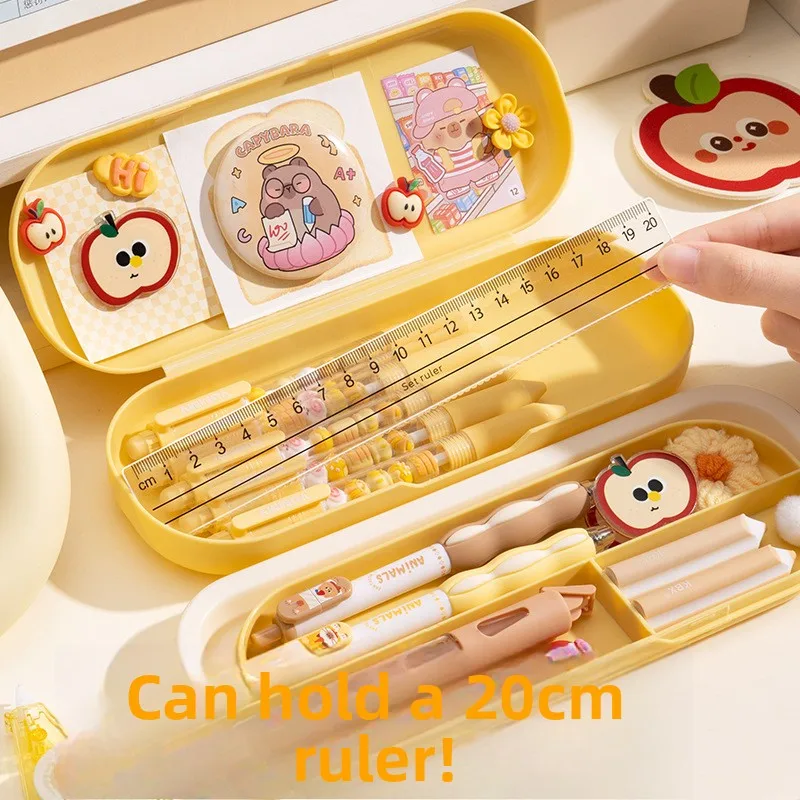 Double-layer bubble ball pen case, plastic double-layer stationery box, super cute morandi color minimalist style elementary