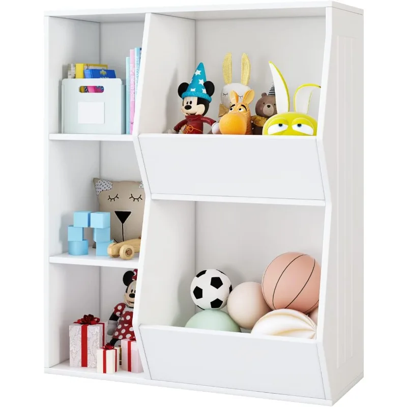 Toy Storage Organizers, Kids Bookcase and Bookshelf, Open Muti-Bins Toy Storage Display Cabinet for Girls & Boys Playroom