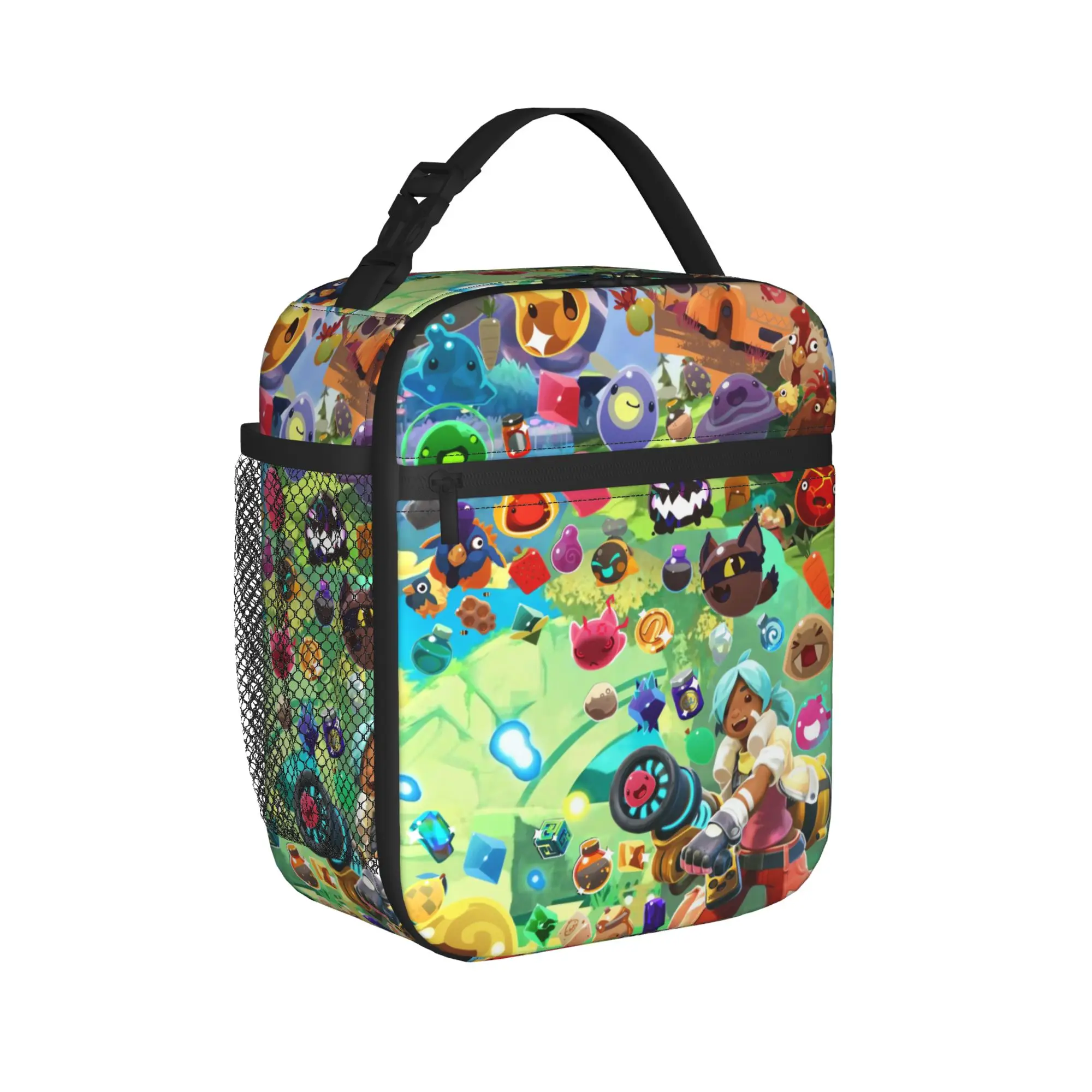 Bright Busy Slime Rancher Lunch Bag For Men  Print Lunch Box Kawaii Travel Cooler Bag Convenient Oxford Thermal Tote Handbags