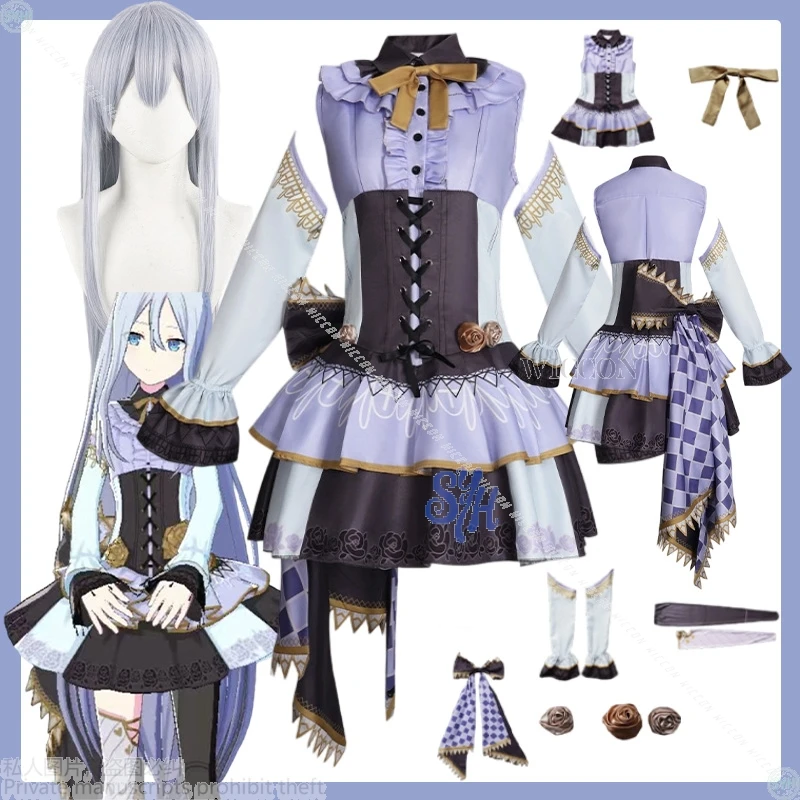 Yoisaki Kanade تأثيري أنيمي لعبة مشروع Sekai دمية أنماط زي القوطية لوليتا الكلاسيكية خمر فستان الدانتيل شعر مستعار حفلة الهالوين #1