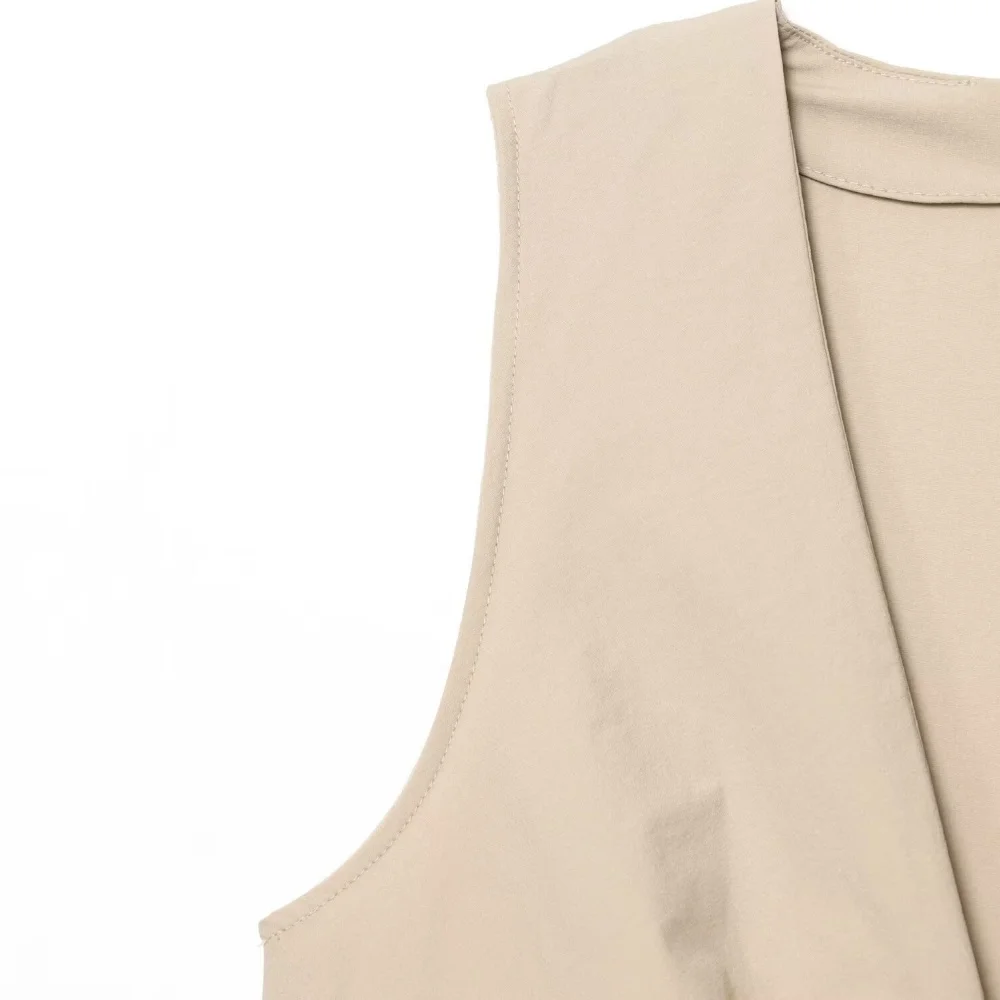 فستان فلوت للتخسيس بعقدة تصميم مفتوح ورقبة على شكل حرف V بدون أكمام بلون سادة وسحاب خلفي صيفي جديد للنساء فستان طويل