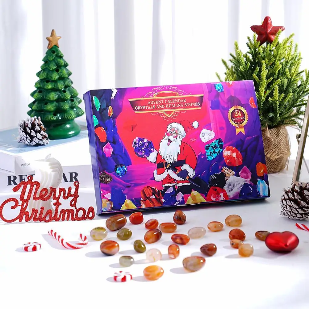 

Christmas Advent Calendar Natural Crystal Gemstones Collection Box 24 Days Countdown Calendar Crystal Stone Gift Box