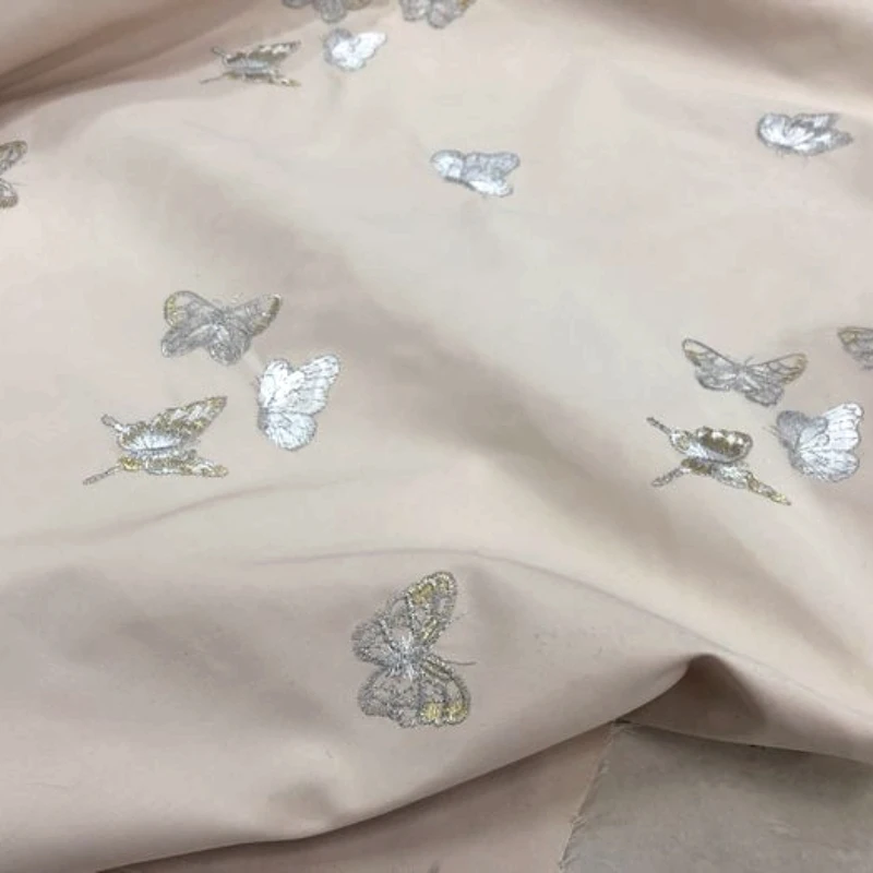 Chemical Fibers Spring and Autumn Medium Thick Section M White Bottom Golden and Silver Color Cord Butterfly Embroidery