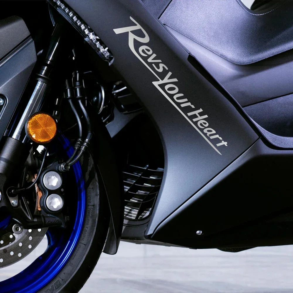 2Pcs Motorcycle Sticker Revs Your Heart Waterproof Body Decor Decals For Yamaha JOGI125 TMAX NMAX XAMX SMAX SCOOPY PCX Universal