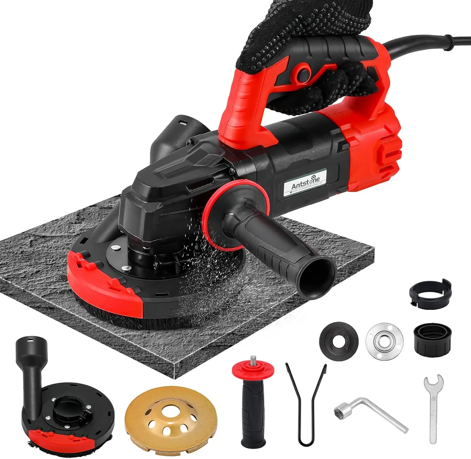 

Набор шлифовальных машин для бетона 115 мм, 1200 Вт, 9000 об/мин, с пылезащитным кожухом, алмазным кругом, вспомогательной ручкой, футляром для переноски