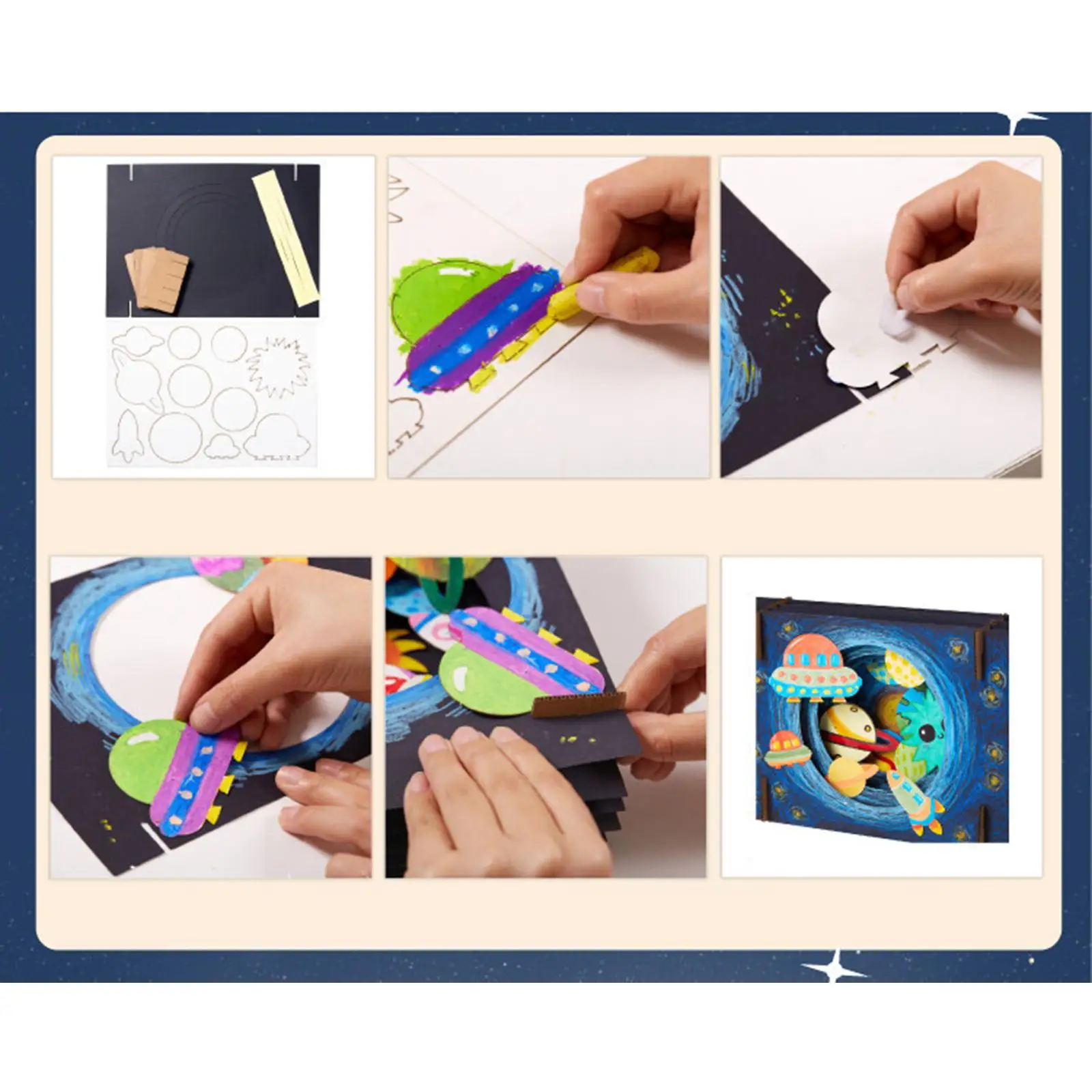 Children 3D Coloring Craft Kits DIY Sea Dinosaur Theme Paperboard Assemble Painting Puzzle Sticker Educational Art Toys Creative