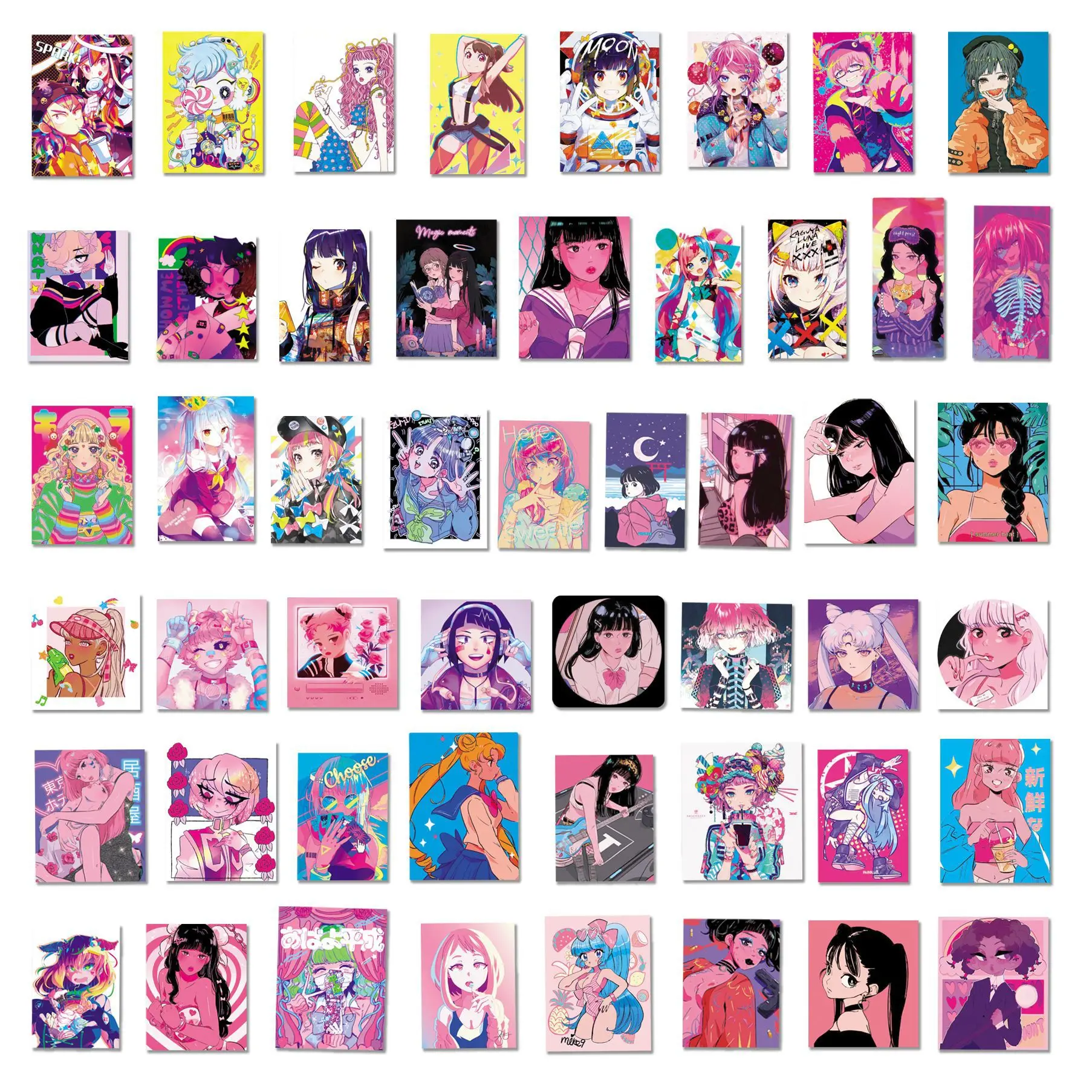 50Pcs Sweetheart Beauty Stickers Anime Girls Otaku DIY Phone Laptop Luggage Case Graffiti Cool Waterproof Sticker Decals Gift