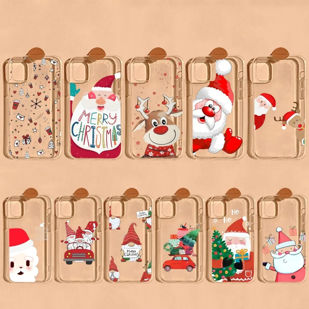 Christmas Cartoon New Year Gift Phone Case For iPhone 14 13 12 11 Pro Max Mini X Xs XR 6 7 8 Plus SE 2020 Transparent Case