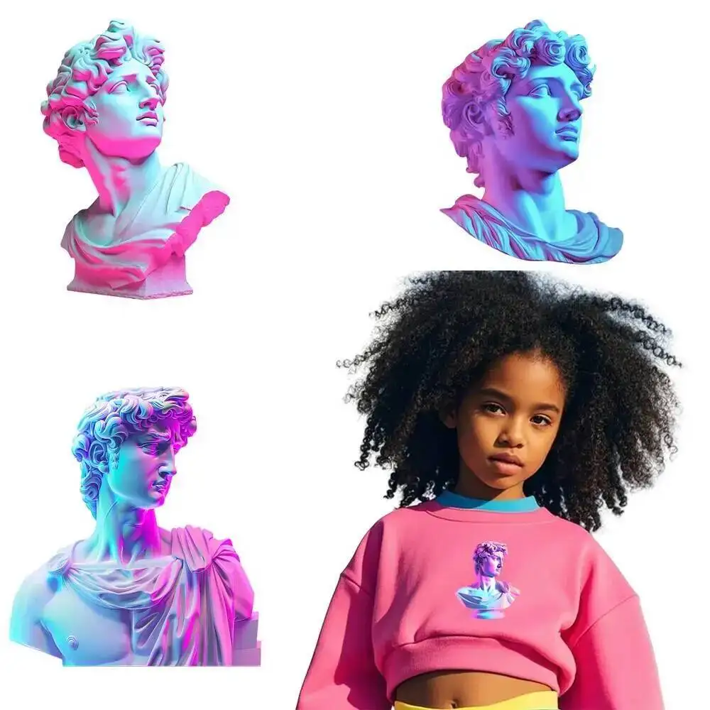 Full Size Fashion Colorful Statue David Iron On Heat Transfer Sticker DTF Iron On Transfer Patches For Children's Clothes Decal