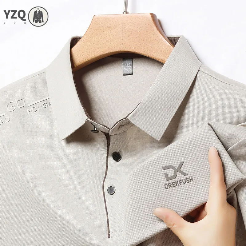 

Solid Badge Decor Lapel Polo Shirt Men Breathable Versatile Business Daily Commute Short Sleeve Top