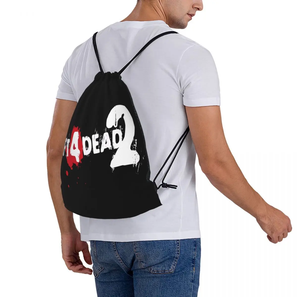 LEFT 4 DEAD 2 LOGO Custom Drawstring Bags With Backpack Functionality Designed Men'S School Camping Needs