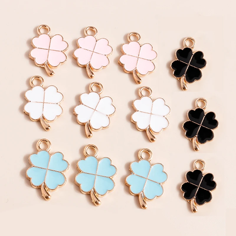 10pcs Enamel Colorful Lucky Irish Clover Charms for Earrings Necklace Cute Flower Plant Charms DIY Jewelry Making Accessories