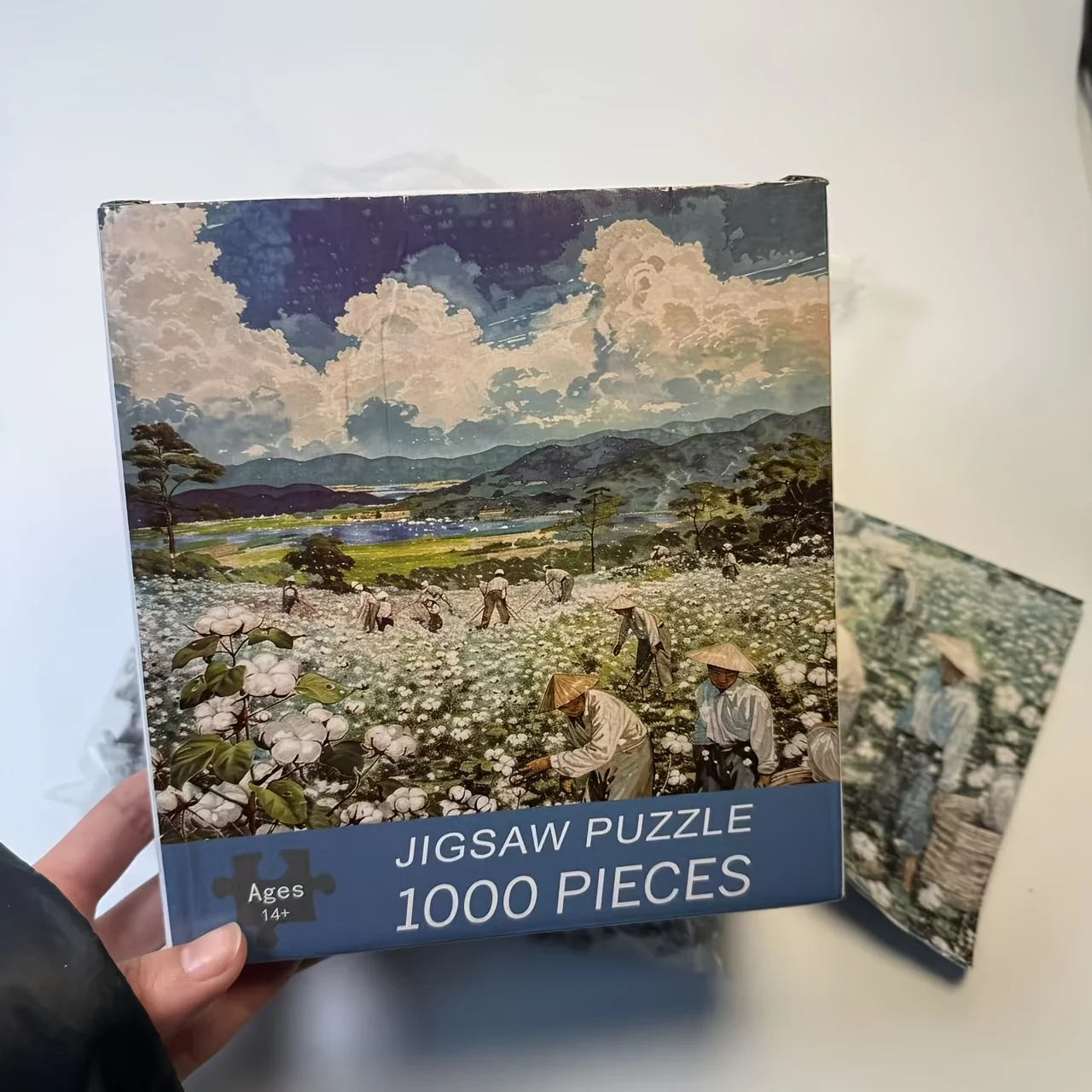 

1000pcs Adult Puzzle, 70x50cm Large Size | Pastoral Farming Scene and Natural Fiber Harvest Panorama with Paper Reference Poster