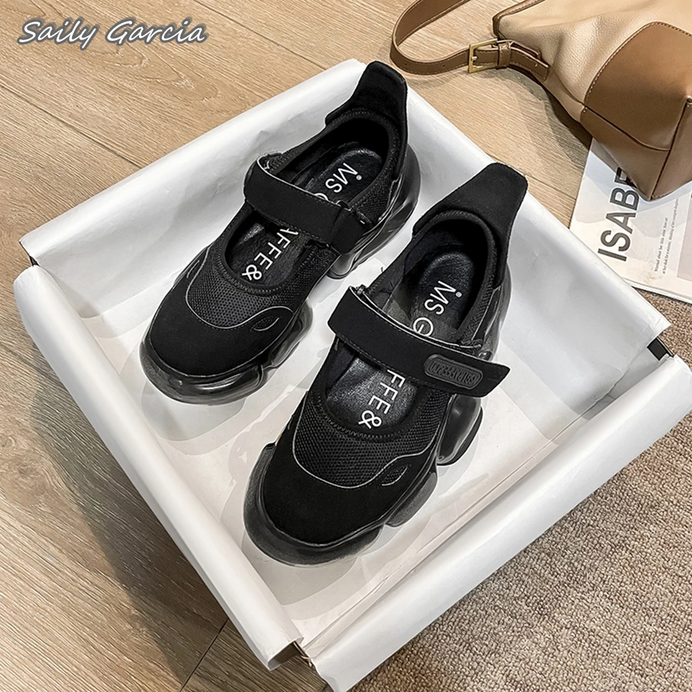 Echt leder Air Mesh Luftkissen Schuhe neue Mode ins Stil y2k Freizeit schuhe runde Zehen Plattform Damenschuhe