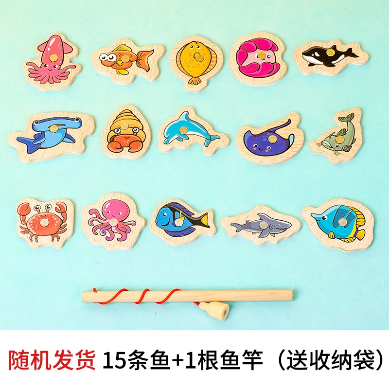 Barril de madera, juguetes de pesca en el océano, rompecabezas de educación temprana para niños, diversión cognitiva, océano magnético, pez pequeño, juego para padres e hijos