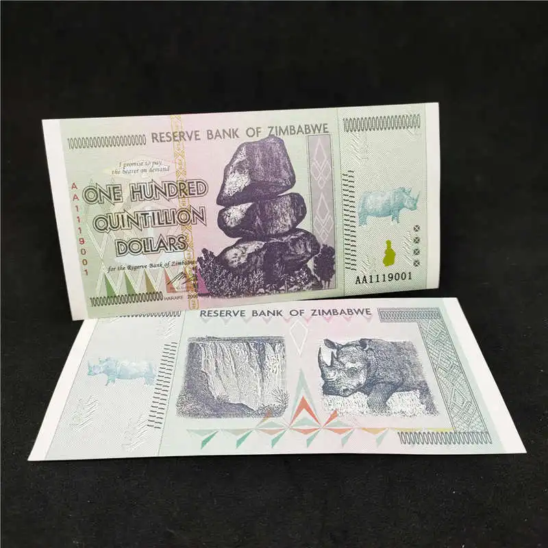 Zimbabwe One Hundred Quintillion Dollars Banknote Bank Note Bills with UV Light Serial Number Paper For Collection Gift