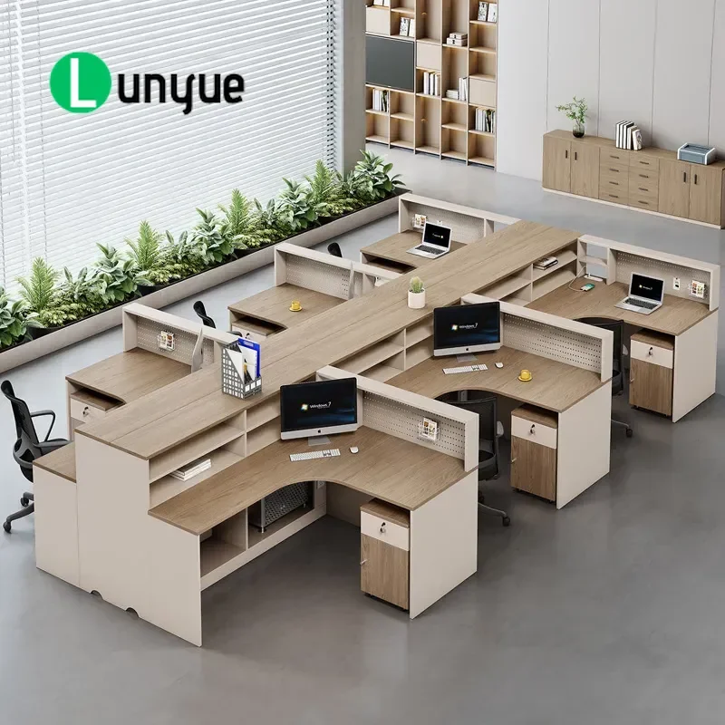 Modern Staff Workstation Desk 4 or 6 Person Office Table and Chair Combination Simple Design Computer Desk for Open Plan