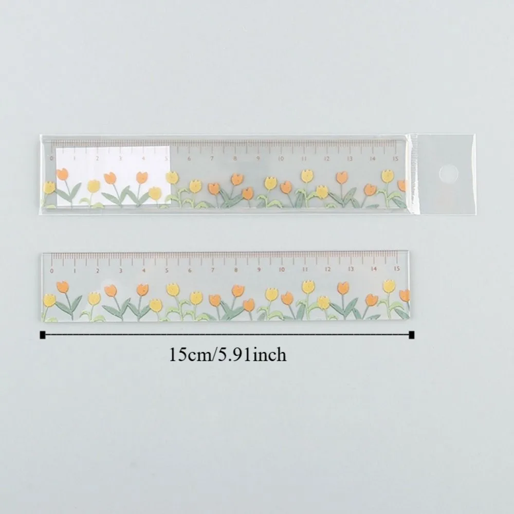 Penggaris Lurus Multifungsi Kreatif 15cm Transparan, Alat Gambar DIY Serbaguna, Penggaris Gambar Tulip Akrilik untuk Matematika dan Kantor