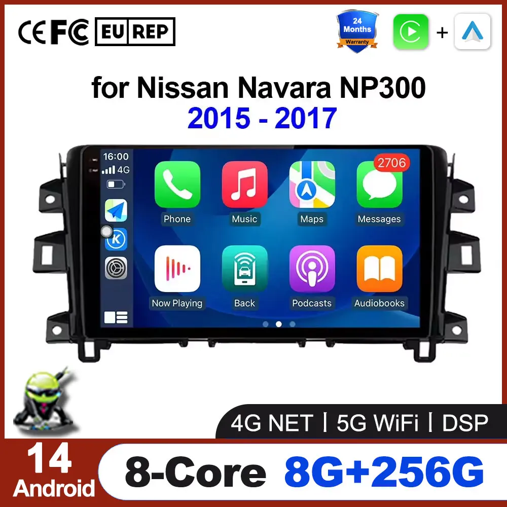 Android 14 Wireless CarPlay Auto Radio for Nissan Navara NP300 2015 - 2017 Car Multimedia Touch Screen Head Unit DSP