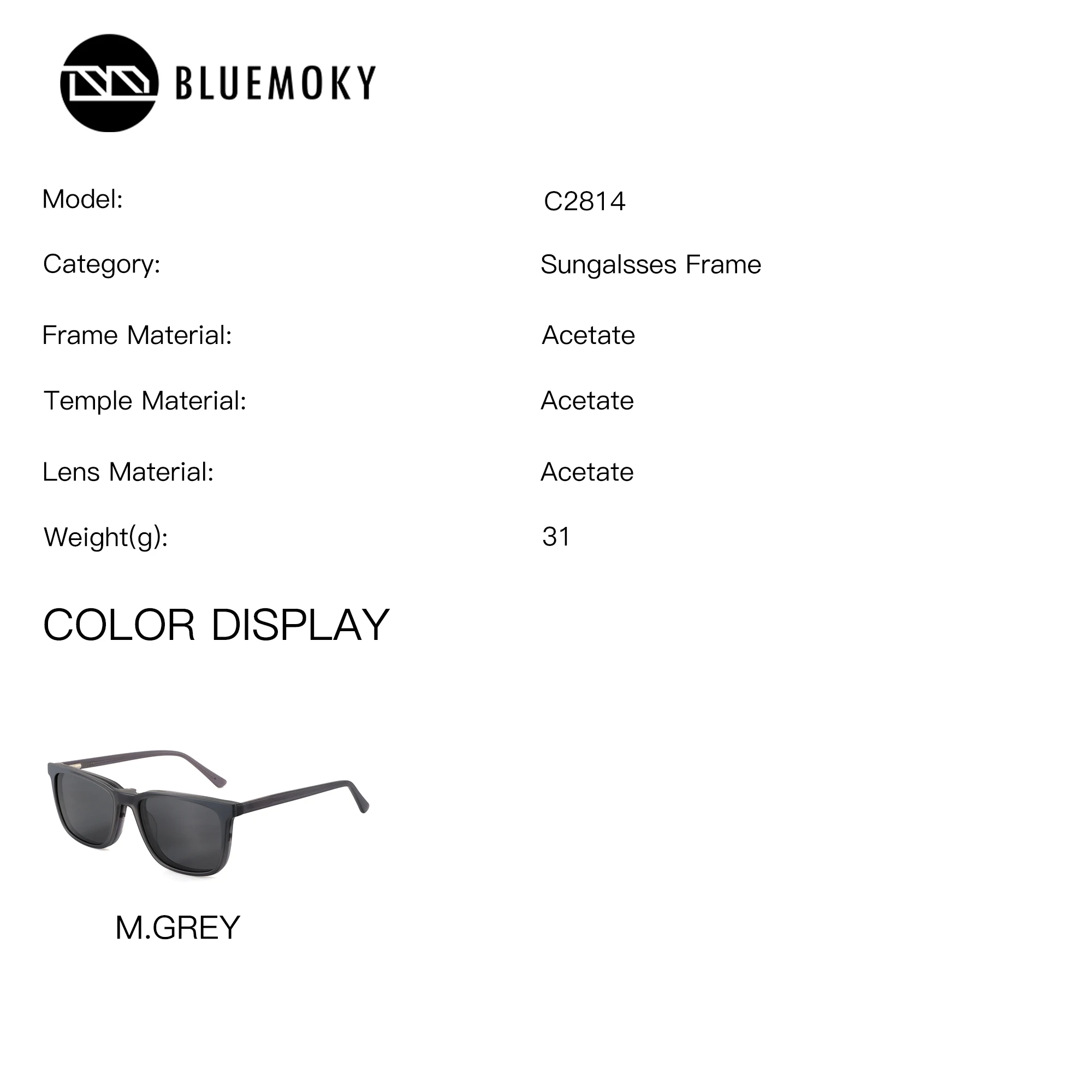 BLUEMOKY Men's Acetate Rectangle Magnetic Clip On Polarized Prescription Eyeglasses UV400 Progressive Grade Glasses