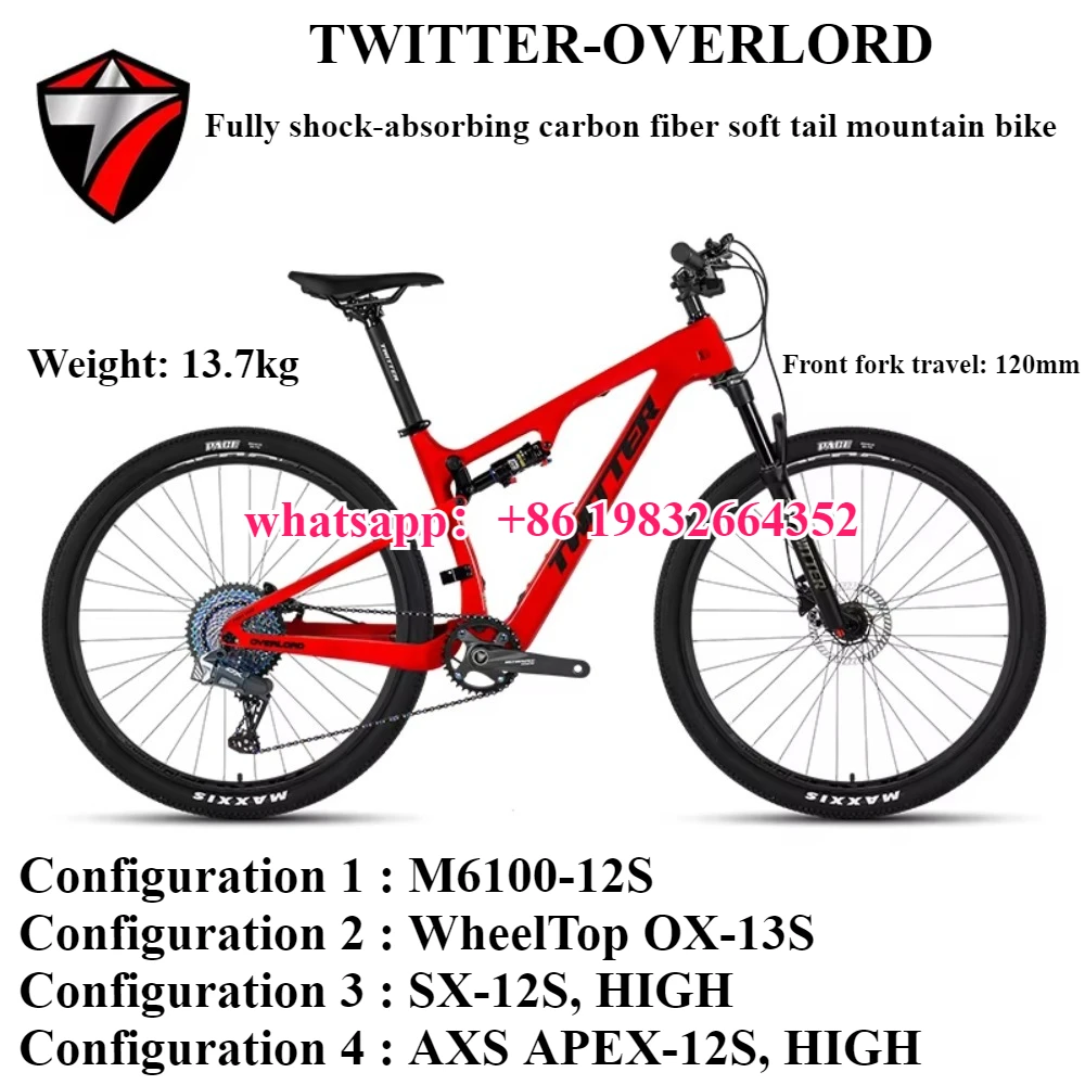 

TWITTER новый OVERLORD из углеродного волокна с мягким хвостом для горного велосипеда, гидравлический дисковый тормоз, беспроводная электронная и механическая передача