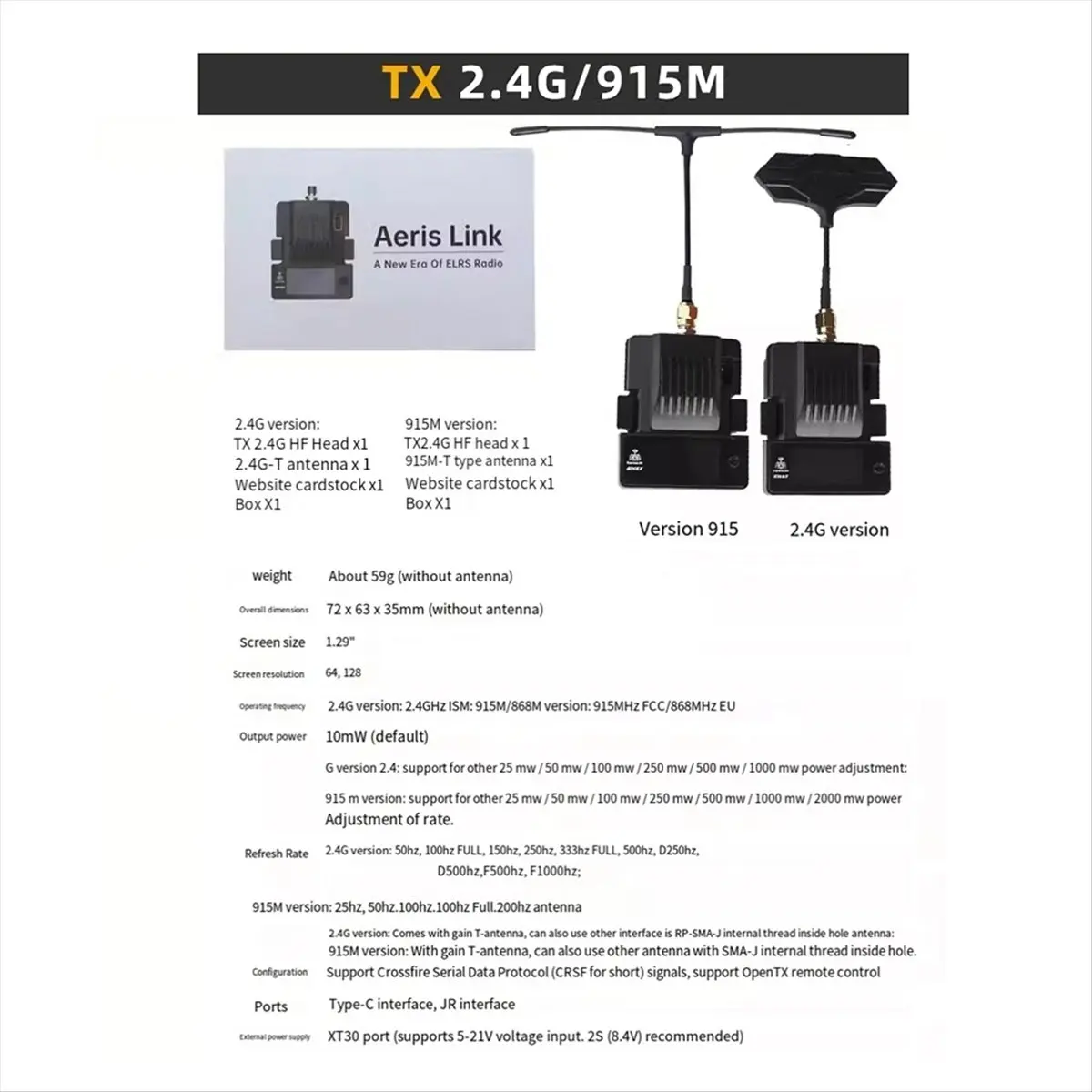 offerta-di-benvenuto~kit-ricevitore-trasmettitore-link-rx-tx-1w-con-display-oled-per-aeromodelli-rc-e-droni-fpv-elrs-915mhz