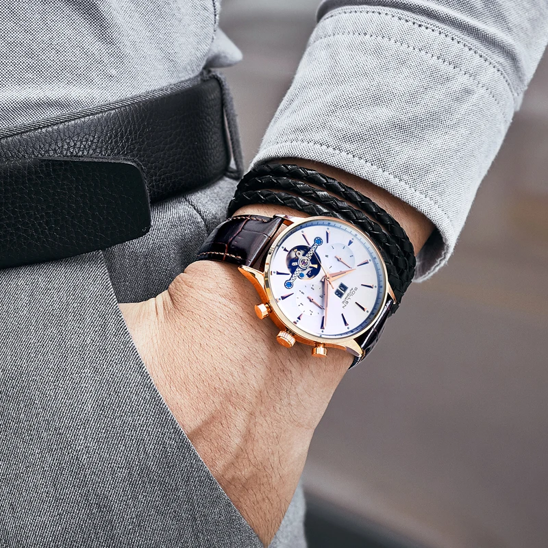 SOLLEN hollow out watch mechanical watch fashionable and casual European and American style men's automatic mechanical watch