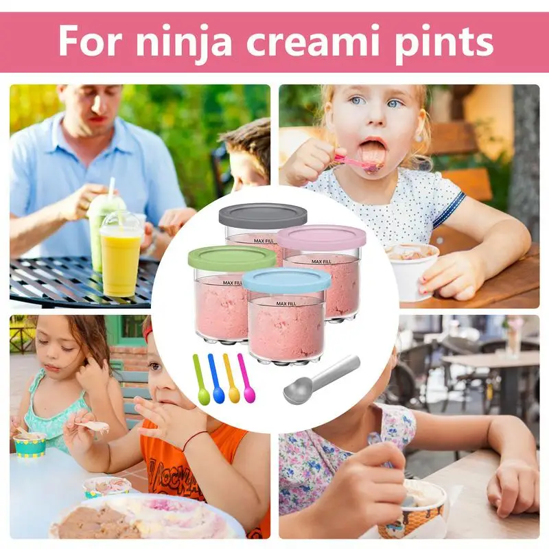 Ice Cream Container 4pcs Ice Cream Container Pints Maker Airtight Creami Pints Containers With Scoop And Spoons Dishwasher Safe
