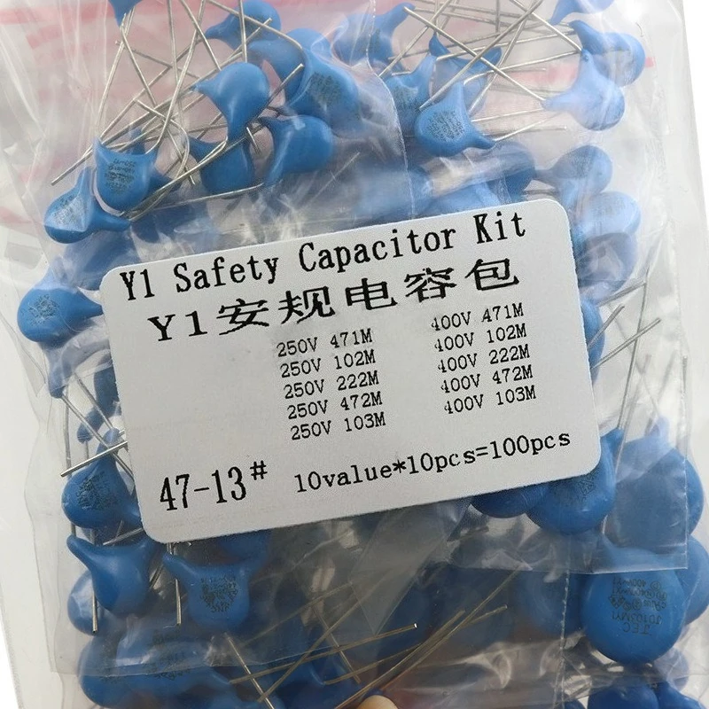 100pcs Y1 Safety Capacitor Kit 250VAC 400VAC 102K-103K 10 Values x10pcs Assortment