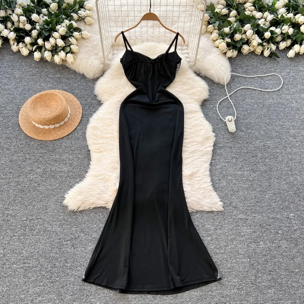 TWOTWINSTYLE New Evening Party Dress For Women Strapless Sleeveless High Waist Temperament Slim Dress Female Fashion KDR523878