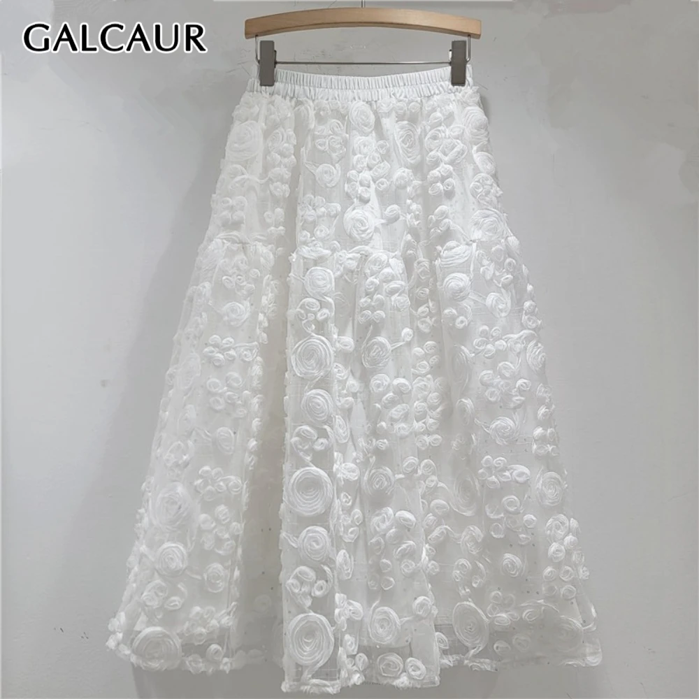 

Юбка GALCAUR белая, с 3D цветами, минималистичная, женская, с завышенной талией, свободного кроя, класса люкс, длинная, осенняя мода, новый стиль