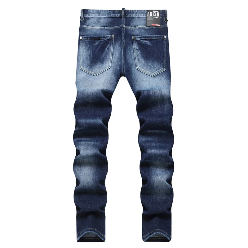 fashion design DSQ Men Jeans D2 Biker Moto Designer Patchwork Slim hole Denim Pants Male Trousers button dsq2 blue JEANS 1083