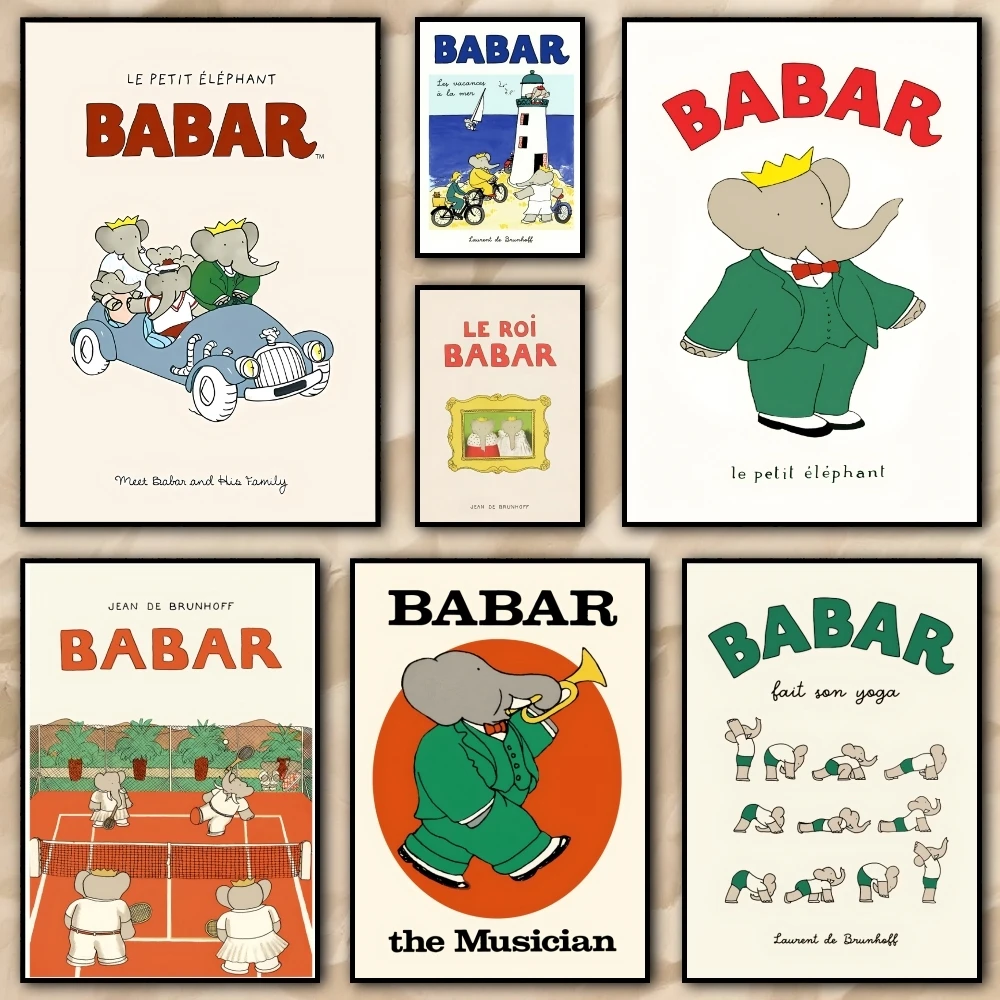 Cartoon B-Babar ElephantS Painting Calligraphy Canvas Poster Wall Art interior Hallway Home Decoration Holiday Gifts