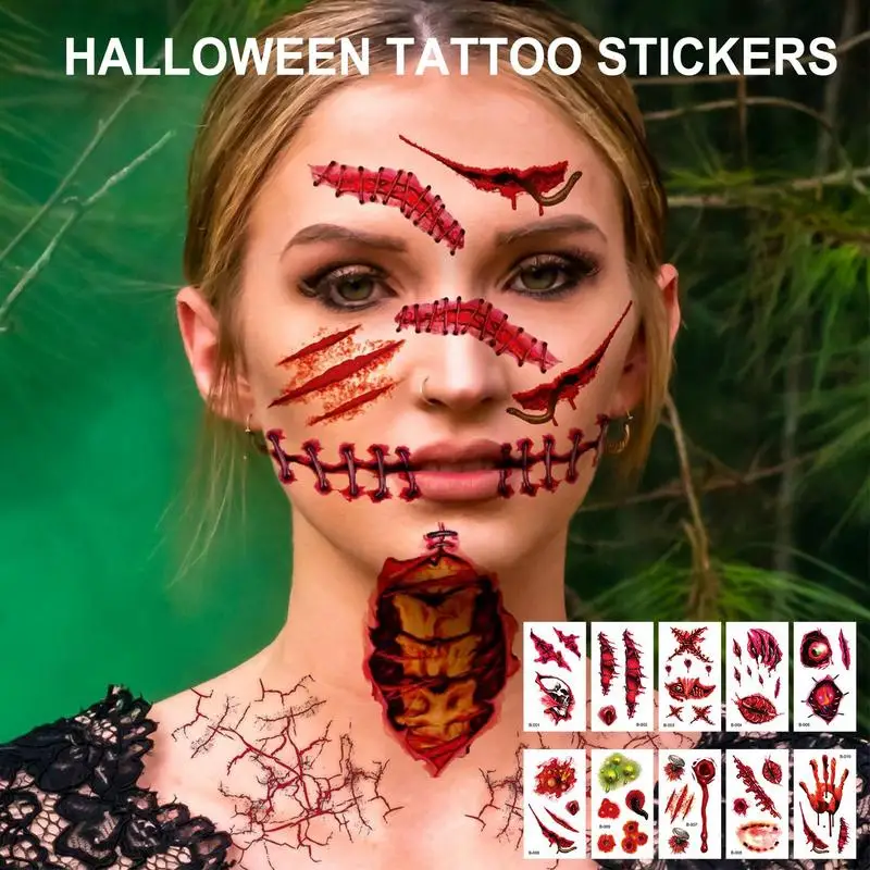 Costume Stickers Makeup Decal Facial Temporary Sticker Halloween Masquerade Horror Face Sticker 10 PCS Fake Scar Prank Makeup