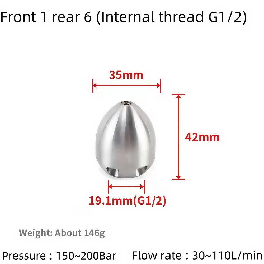 1/2 Internal Thread 30L~110L/Min High Pressure Cleaning Machine Sewer Nozzle Stainless Steel Metal Nozzle Pipeline Cleaning Tool