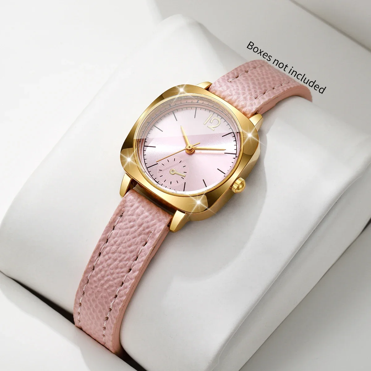 Luxury Square Dial Ladies Quartz Watch Simple Pink Leather Strap Dress Wristwatch Clock Gift, Relogio Feminino (Without Box)