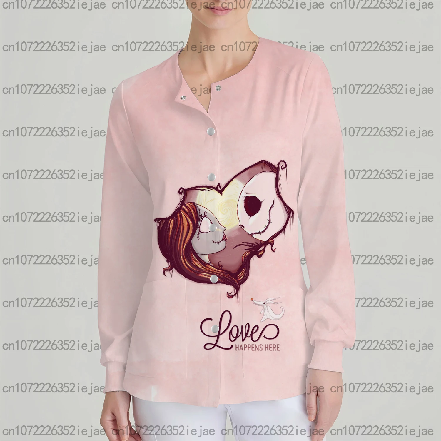 سترة نسائية جديدة بجيب مزدوج وأكمام طويلة وأزرار كبس سترة كابوس قبل عيد الميلاد سترة سالي مطبوعة معطف طبي