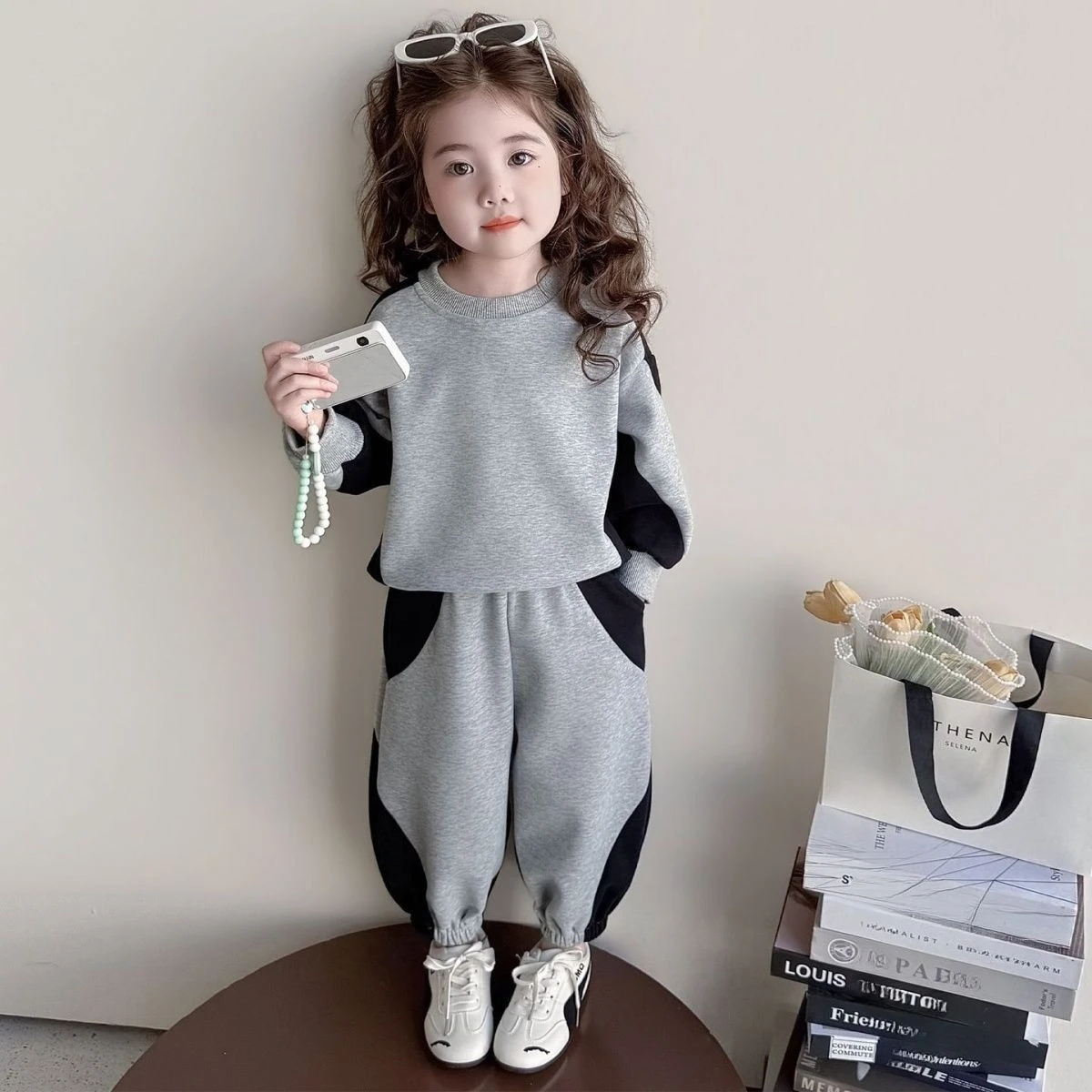 Girls Spring Hoodie Set 2026 New Color Block Sweatshirt Suit Kids Casual Sports Tracksuit Toddler Fashion 2Pcs Outfit