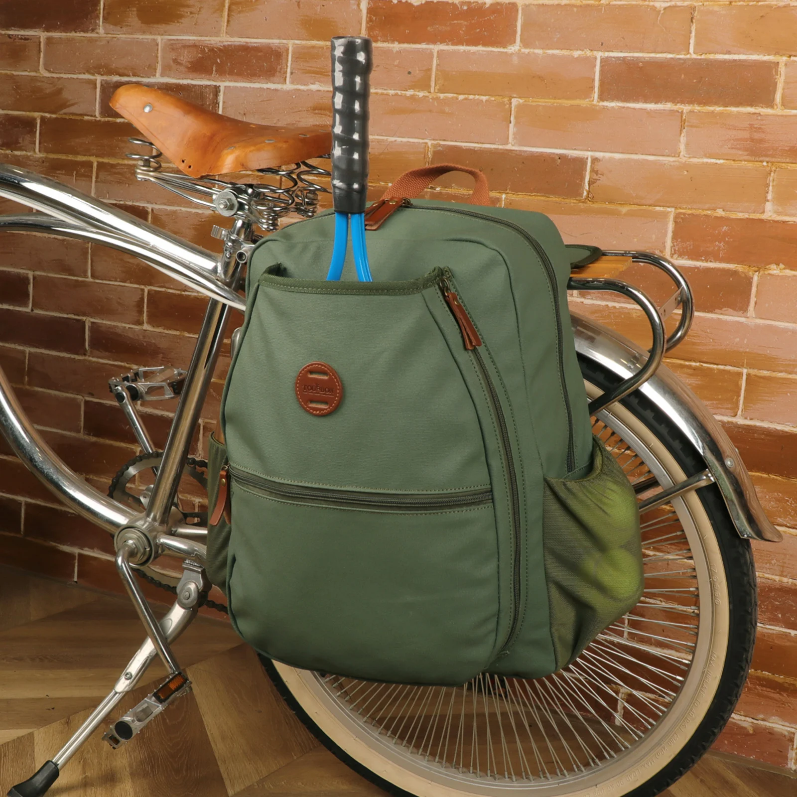 Tourbon Canvas Bike Rear Rack Bag Bicycle Single Pannier Green Multi-Functional Use Backpack  Easy Install & Stylish Design