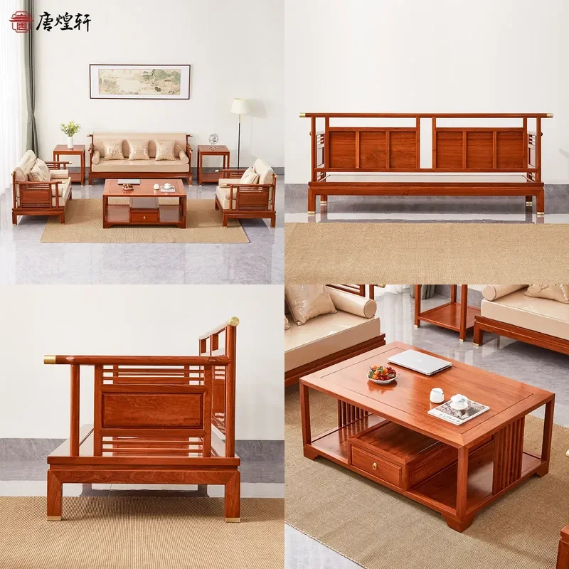 For Living Room Solid Wood Sofa Set Big Fruit Red Sandalwood Mahogany Myanmar Rosewood Furniture Full Combination Durable