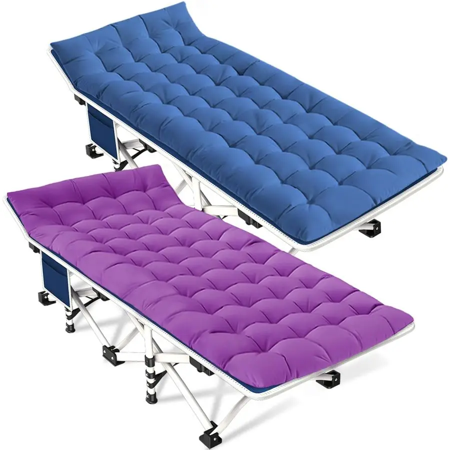 Cot with Comfortable Mattress 2 Pack Blue and Purple Cots for Sleeping Camping Bed Folding Cot Guest Bed Easy to Setup Sturdy w