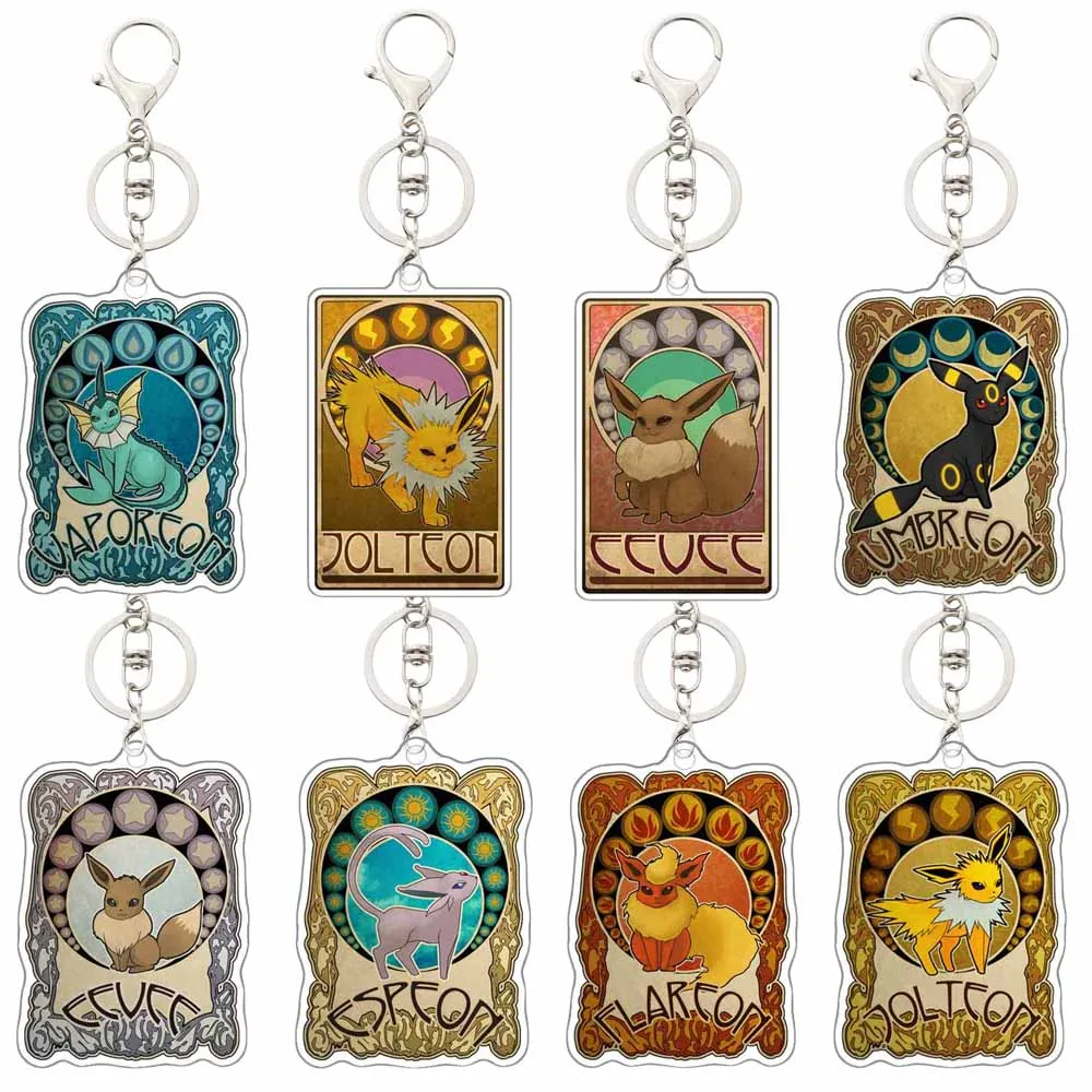 Pokemon Anime Key Chain Eevee Glaceon Flareon Espeon Jolteon Leafeon Vaporeon Umbreon Acrylic Keychain Pendant Decoration