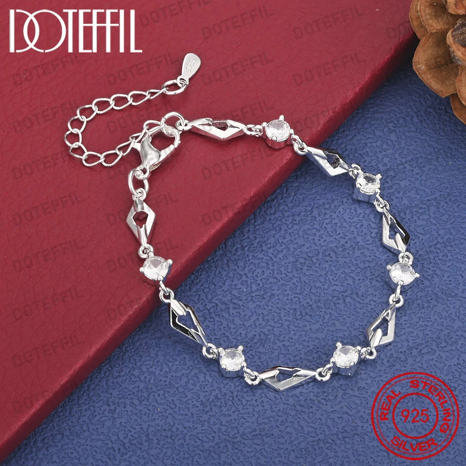 925 Sterling Silber Luxus Diamantförmiges Zirkon-Armband für Damen, Modisches Hochzeitsgeschenk Schmuck