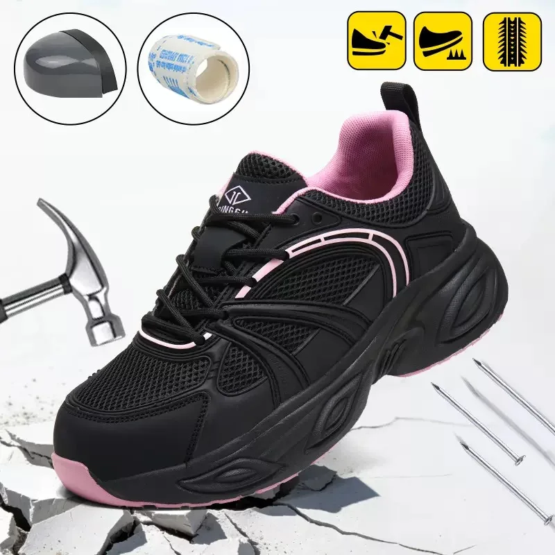 New spring and autumn lightweight fashion women's high-top safety shoes anti-smash anti-puncture wear-resistant work shoes