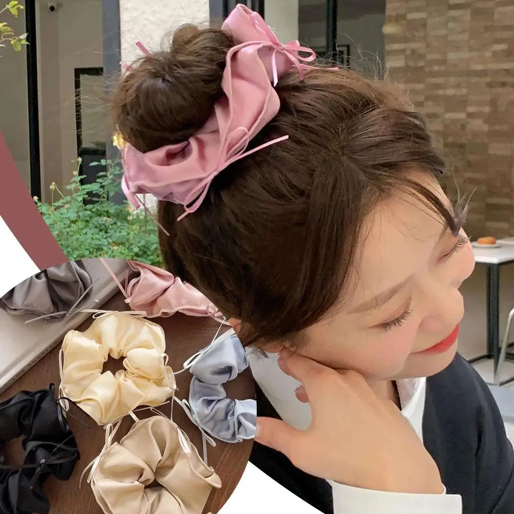 Ballet Style Ribbon Bow Hair Tie Damski Satin Large String Head Size Headwear Band Akcesoria Scrunchie Hair New Bal K7G5