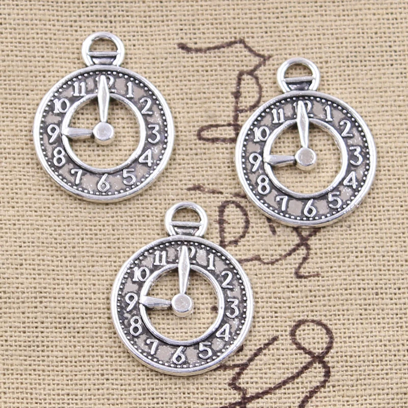 15pcs Charms Alarm Clock Pocket Watch 26x21mm Antique Silver Color Pendants DIY Necklace Crafts Making Findings Tibetan Jewelry