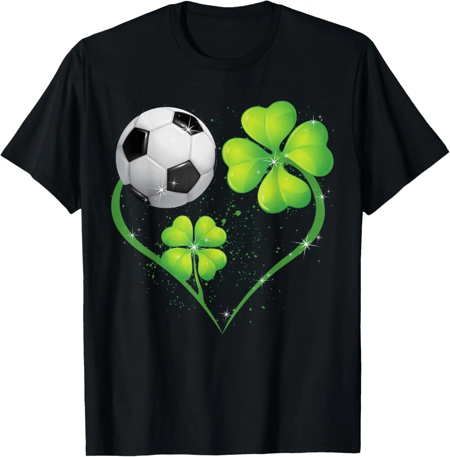 

Soccer Shamrock Heart St. Patrick's Day Graphic Tee Breathable Cotton Casual Men's T-Shirt