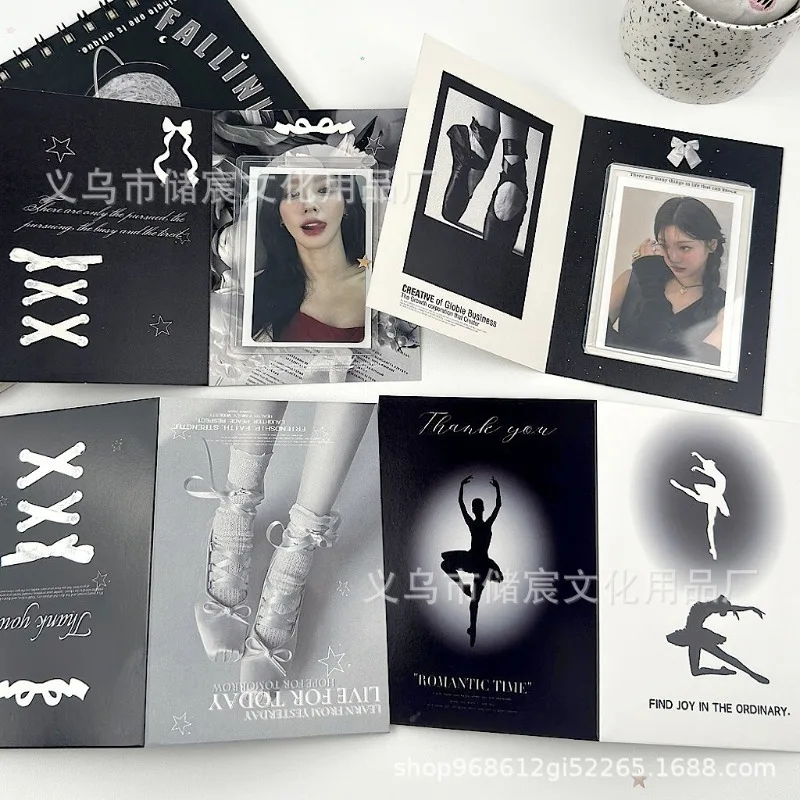 10pcs Ins Style Black White Ballet Folded Greeting Cards High Aesthetic DIY Message Best Wish Invitations Party Supplies Cards