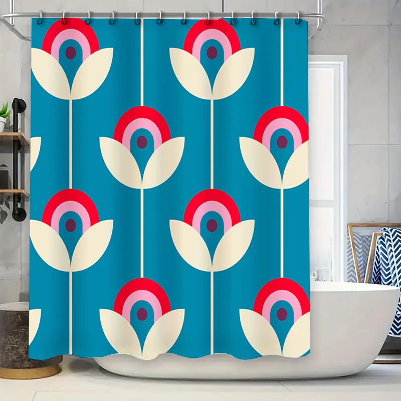 

Blue Floral Print Shower Curtain Home Decor Bathroom Waterproof Fabric Fashion Bath Decoration for Kitchen Toilet (39 x 72 in)